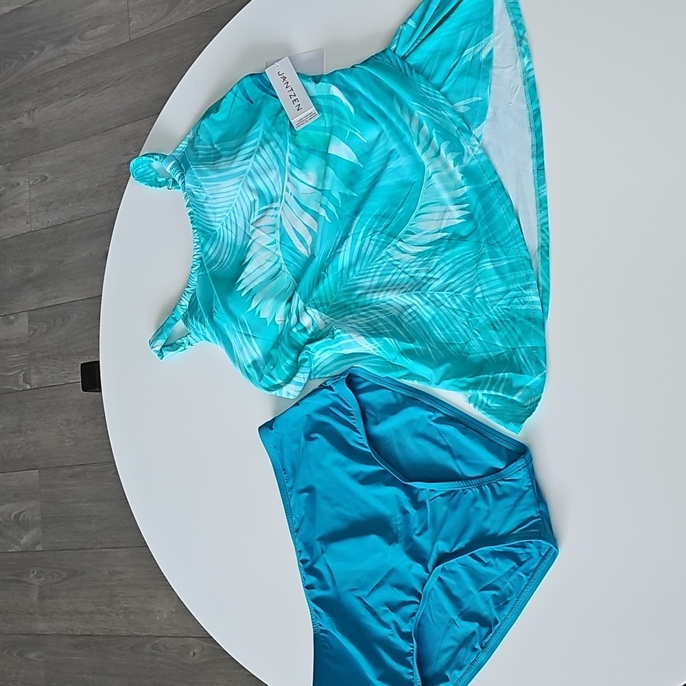 NWT Jantzen Blue Leaf Print Tankini Set - Picture 2 of 9